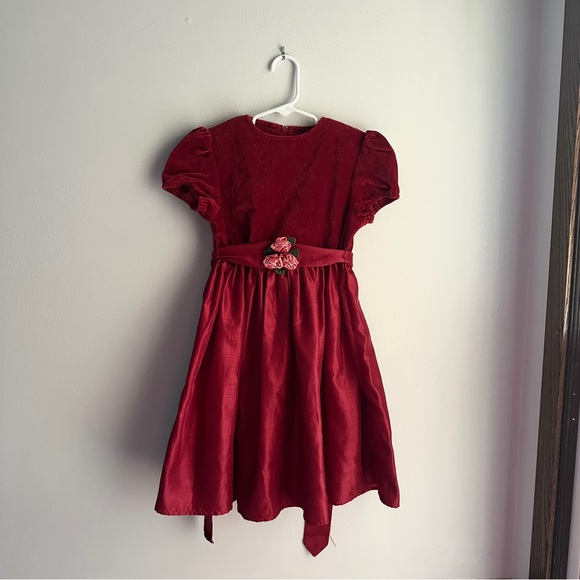Bitty Baby Red Velvet Dress with Floral Accent - Picture 1 of 3